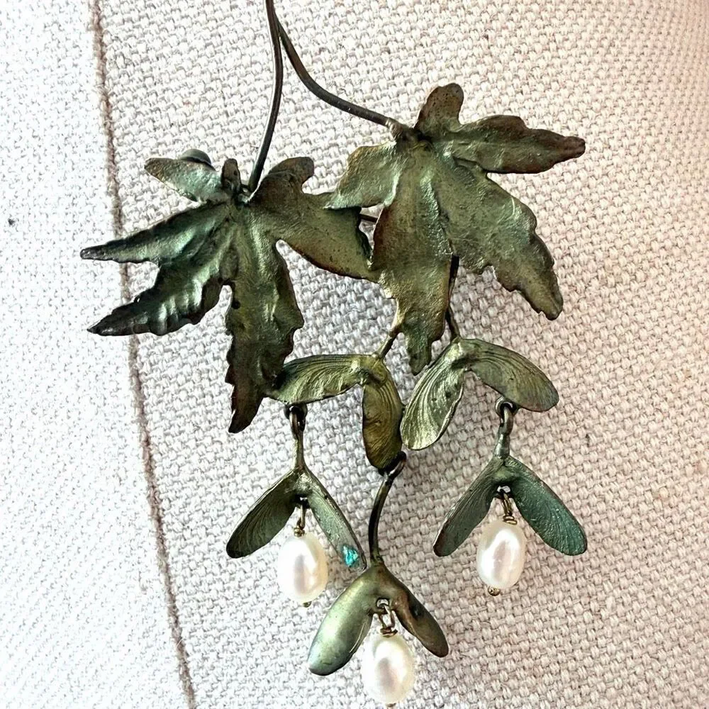 Michael Michaud Japanese Maple Leaf Freshwater Pearl Bronze Brooch